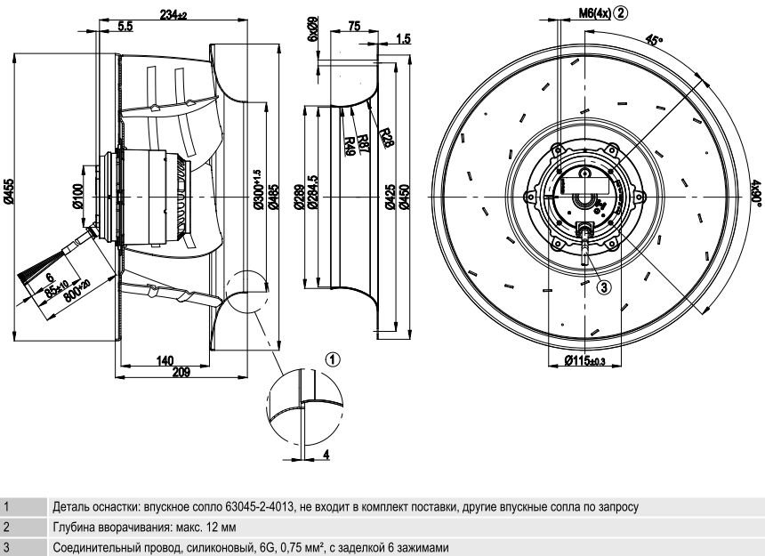 Вентилятор Ebmpapst R4E450-AK01-01 центробежный