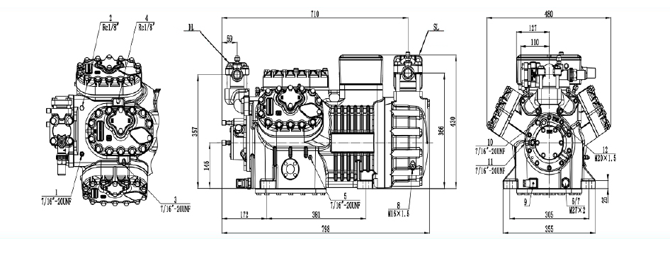 Технический чертёж компрессора RDL RSH6H-35.2MP