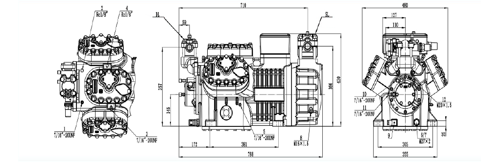 Технический чертёж компрессора RDL RSH6F-40.2LP