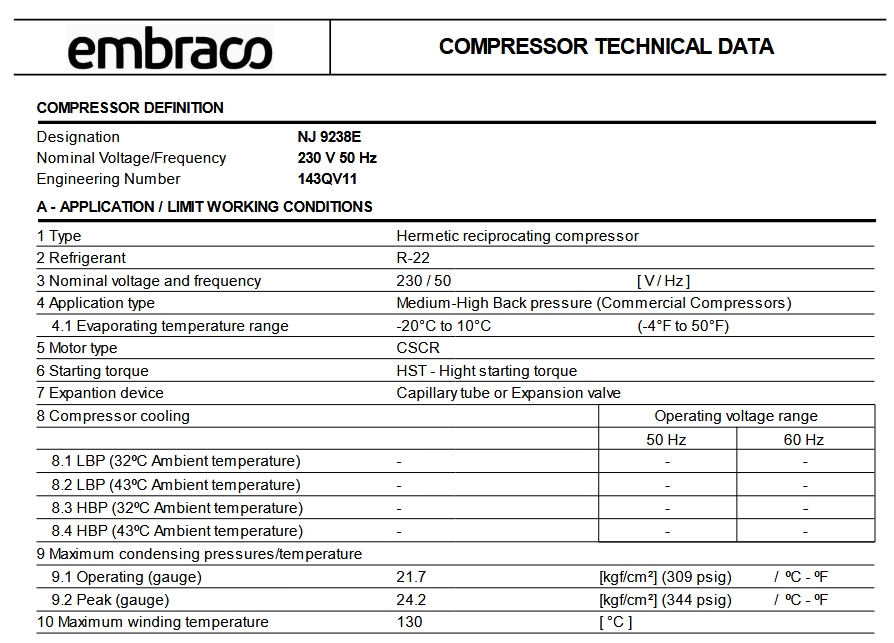 NJ 9238E компрессор Embraco
