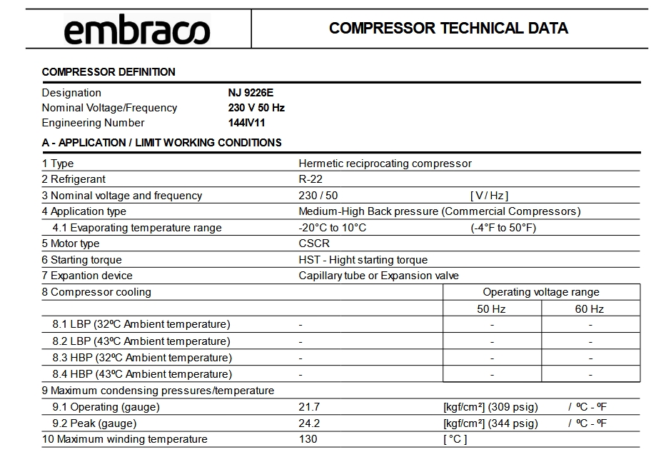 NJ 9226E компрессор Embraco