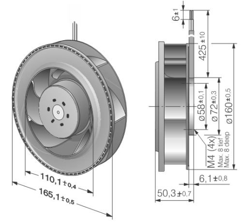 Вентилятор Ebmpapst RER160-28/18NTD Turbofan компактный DC 48B